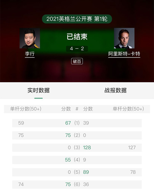 2021斯诺克英格兰公开赛第1轮 李行vs阿里斯特-卡特 全场录像回放