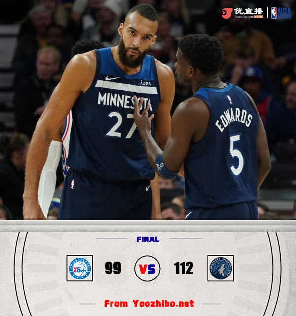 <a href=/lanqiu/suoyou/timberwolves/ target=_blank class=infotextkey>森林狼</a>112-99击败<a href=/lanqiu/suoyou/76ers/ target=_blank class=infotextkey>76人</a> 爱德华兹31+6+6 唐斯23+11 恩比德缺阵